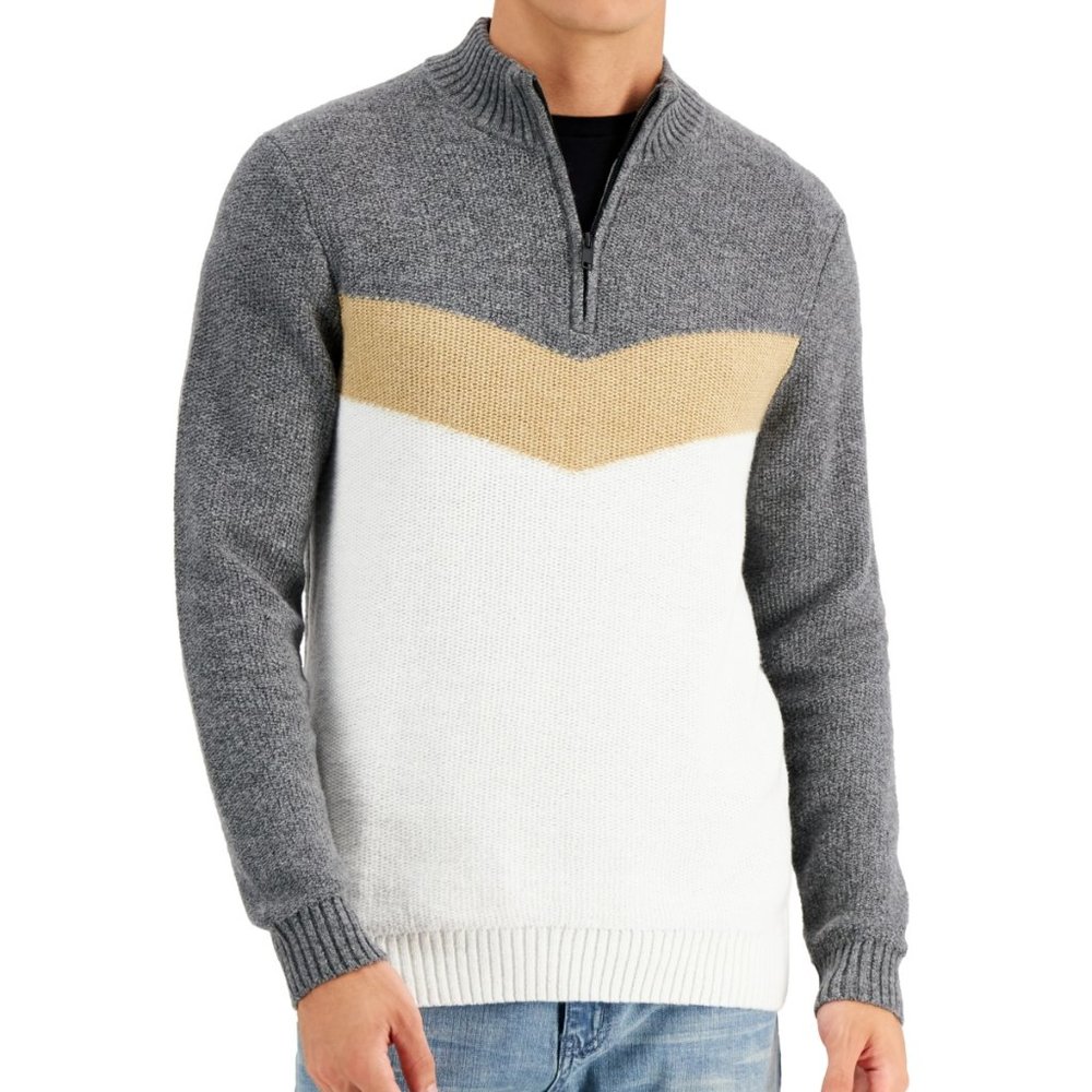 Alfani Men's Chevron Quarter-Zip Sweater